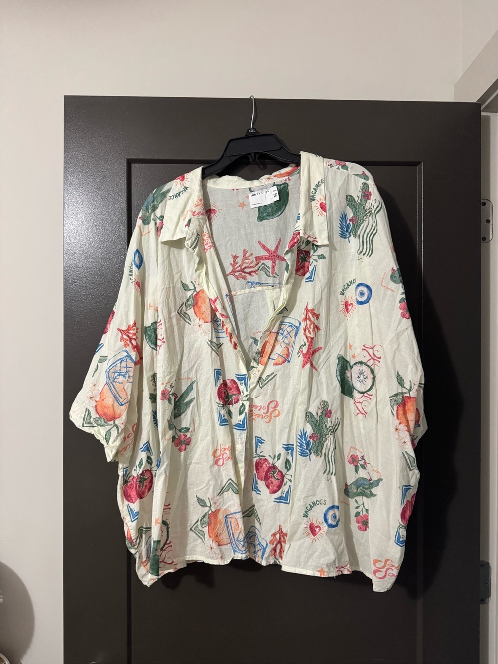 ASOS Curve Cream Tropical Print Button-Down Shirt